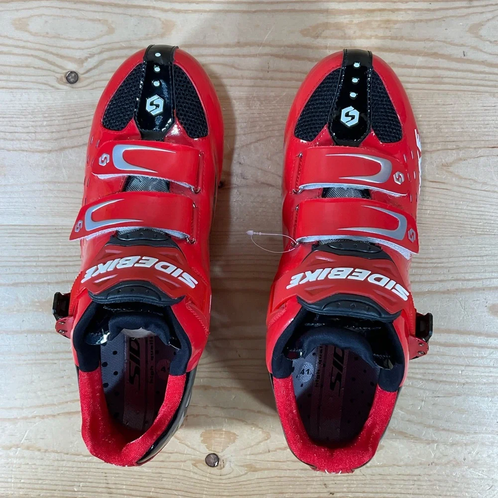 NWOB Sidebike Cycling Road Bike Shoes Men’s 8 EU 41 Red Black 3 Bolt SG-001